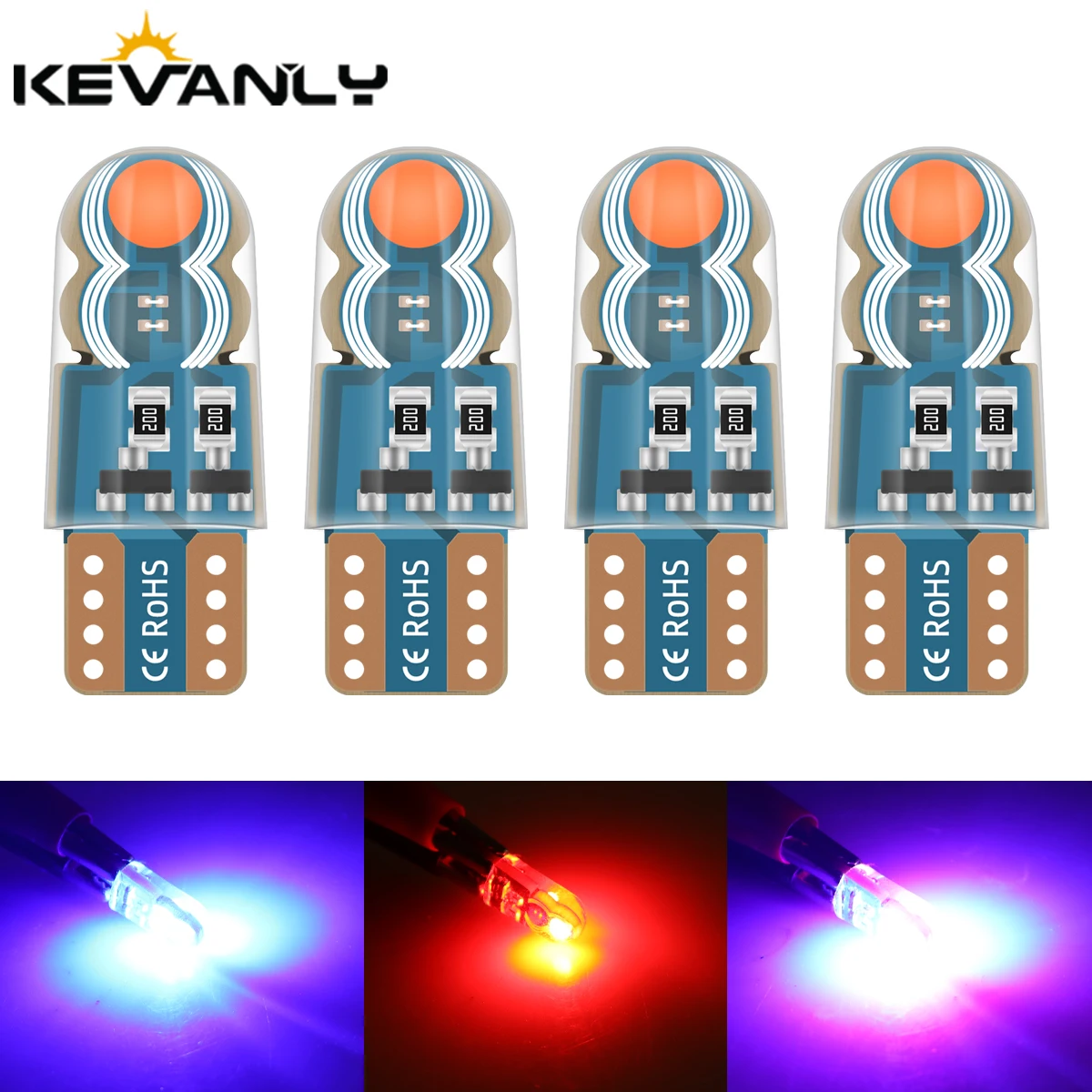 

4/10 PCS T10 W5W 194 Car Canbus Three-Colors Strobe Flash COB LED Clearance Lights Blubs 12V 4SMD Red Blue Pink Indicator Lights