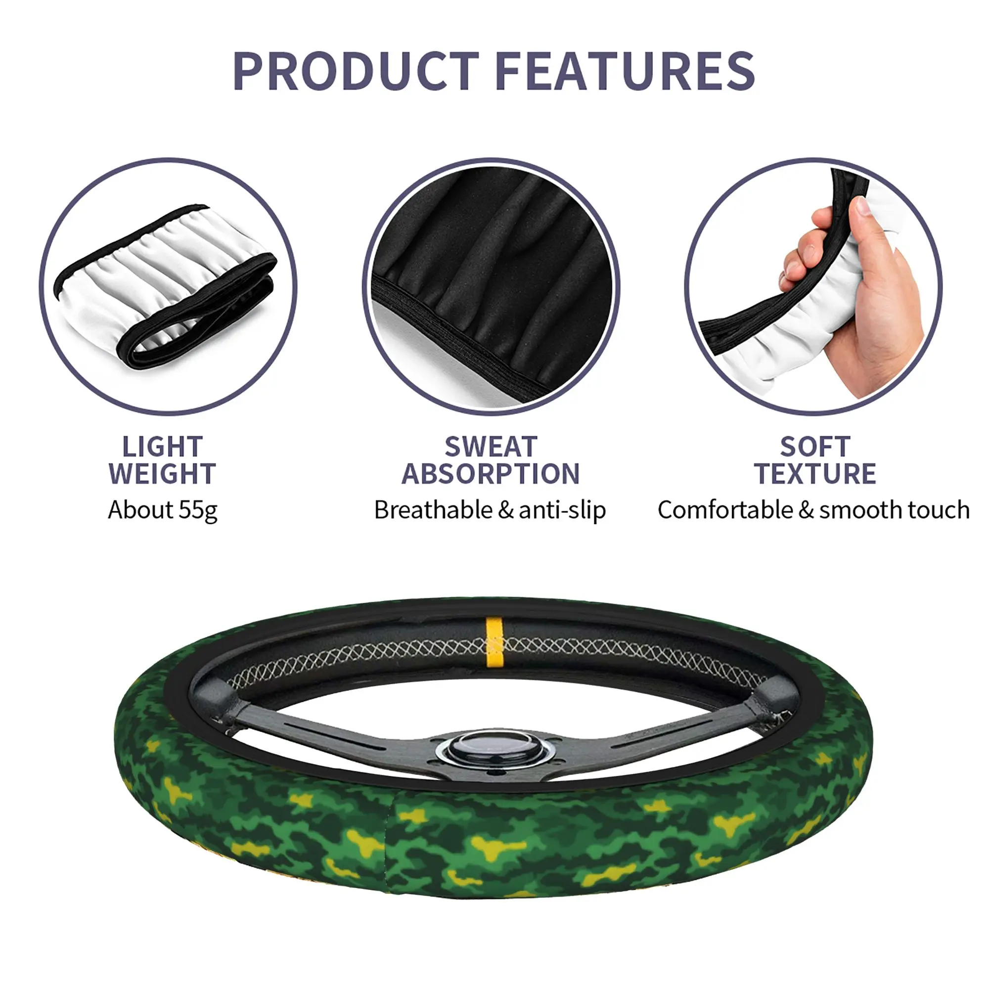 Camo Camouflage Car Steering Wheel Cover 38cm Soft  Steering Wheel Protective Cover Fashion Interior Accessories - view 6