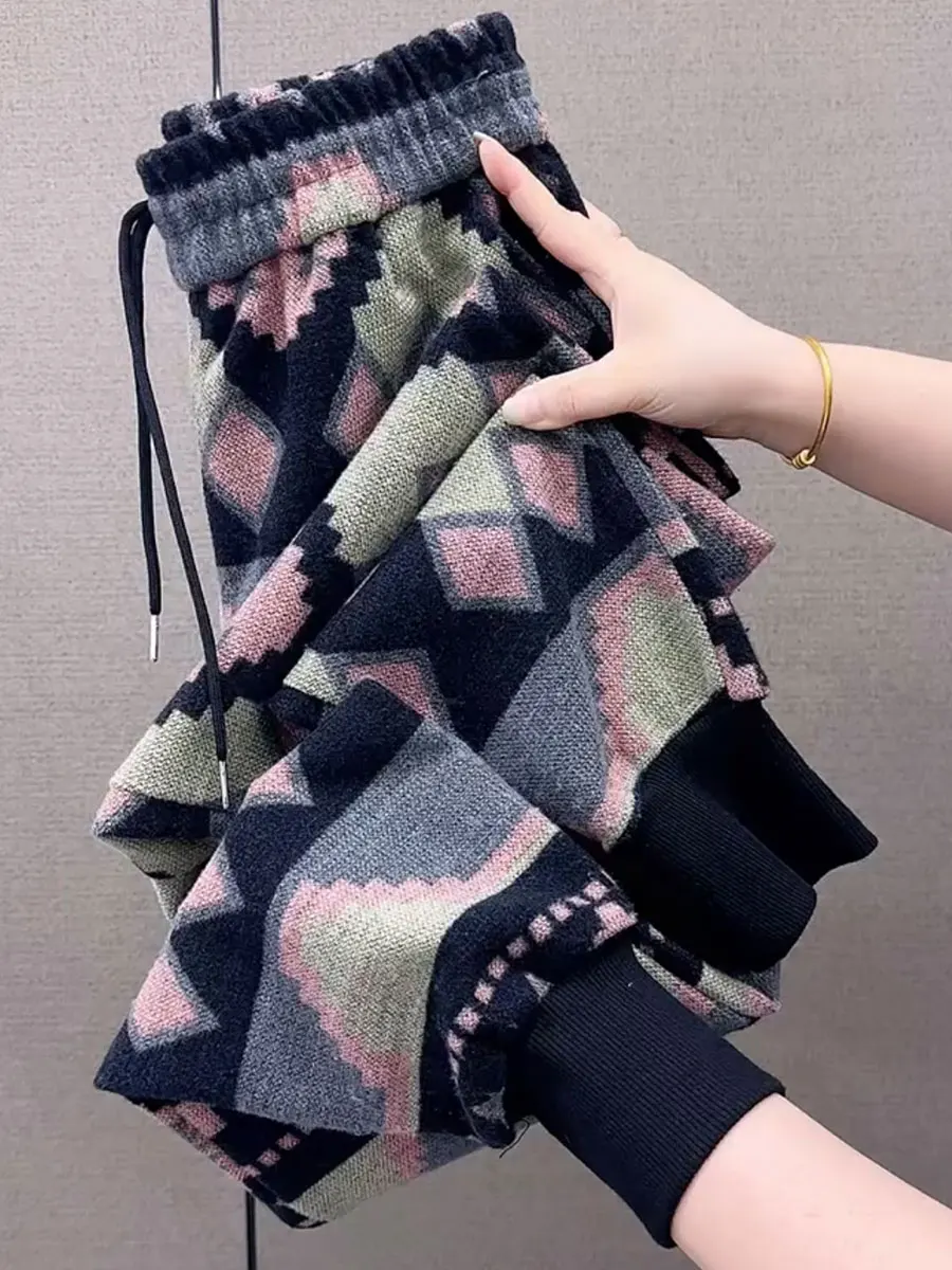 

Вязаные женские брюки с высокой талией, модные повседневные свободные брюки в стиле Harlan, британские эластичные женские брюки с микроэластичной тканью