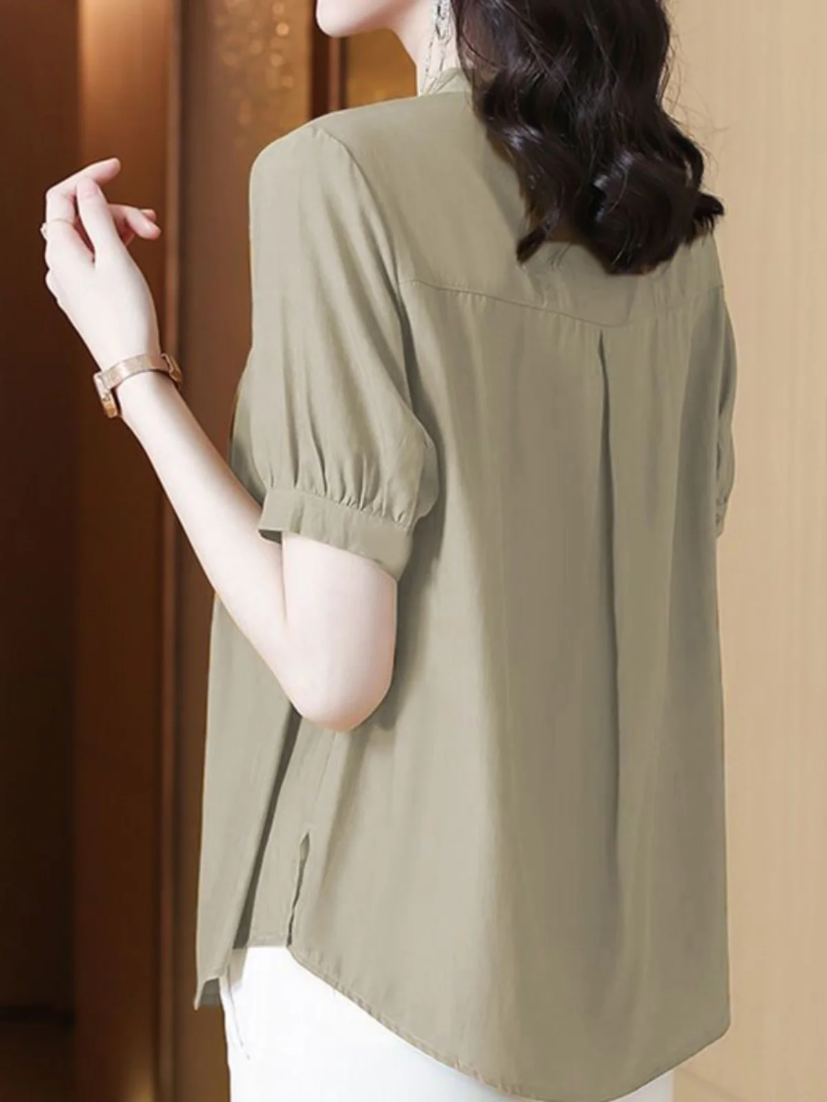 

Faionable ort Sve Chiffon irt Женский летний новый Sle Красивый гардероб для мамы Топ с V-образным вырезом и пуговицами Обычный L...