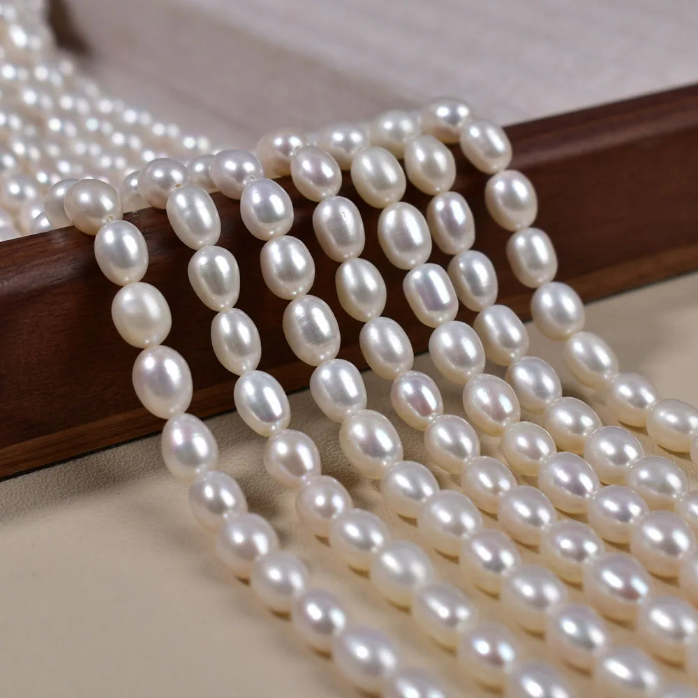 AAA لؤلؤ المياه العذبة الطبيعية فضفاض الخرز 7-8 مللي متر الأرز شكل الخرز لصنع المجوهرات عقد دي اي واي سوار المواد شبه النهائية #6