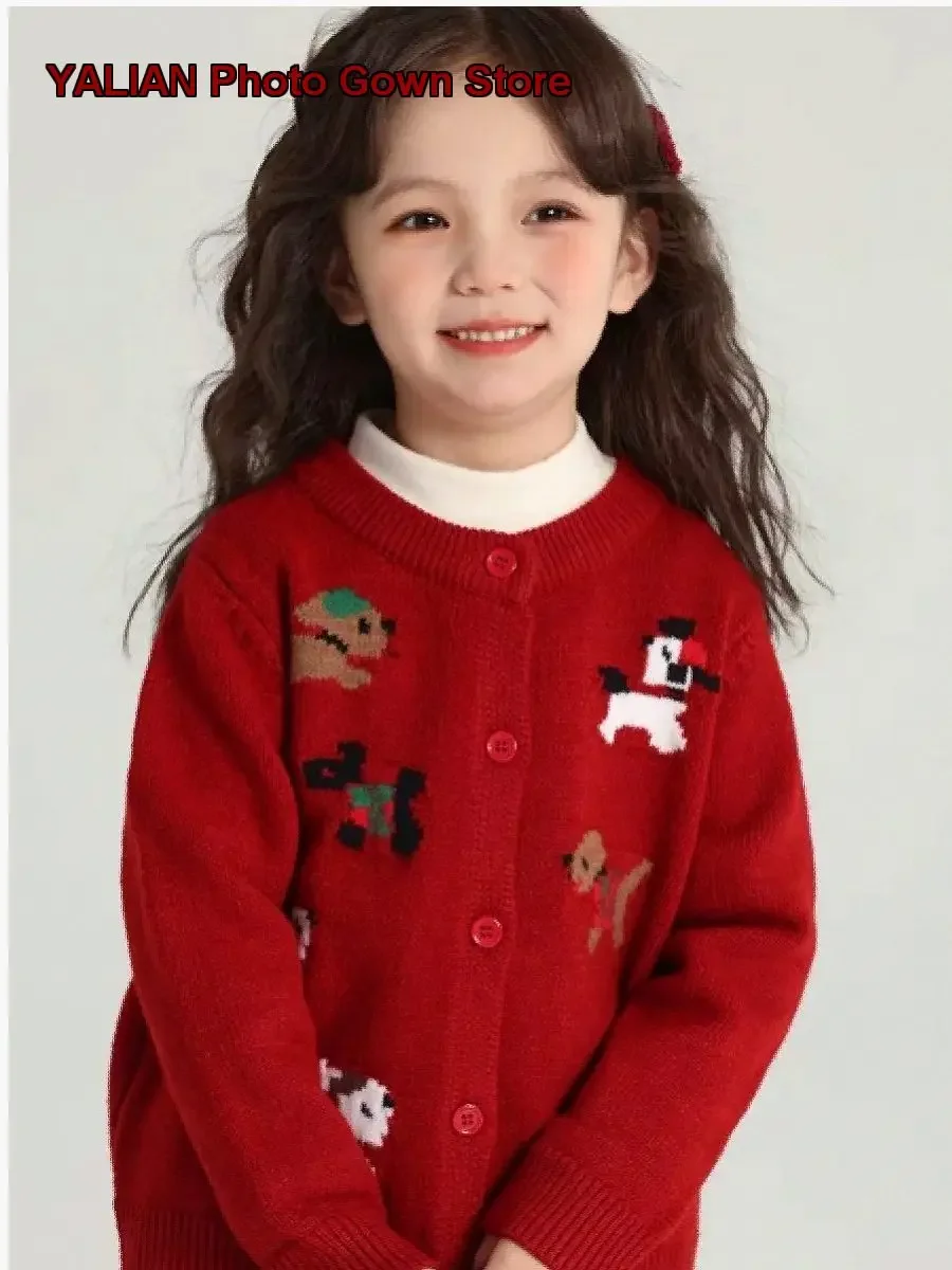 Animal Pattern Knit Cardigan Autumn Winter Boys Girls Children's Cute Stylish Fashion Kids