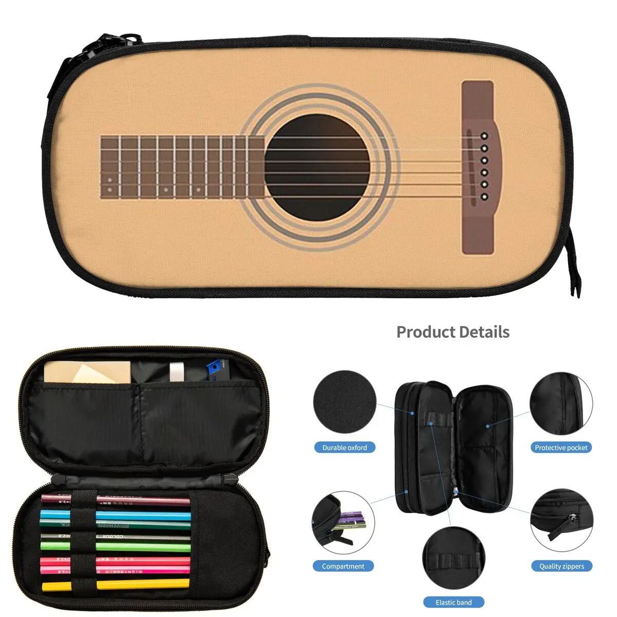 

Acoustic Guitar Pencil Cases for Students Gifts Pen Box Pencil Bag Large Storage Pencil Pouch Pen Holder