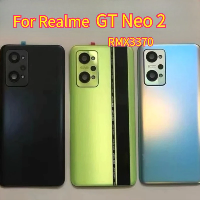 Задняя стеклянная крышка батарейного отсека A+ для Realme GT Neo 2 Neo2 RMX3370, задняя панель корпуса с линзой камеры.