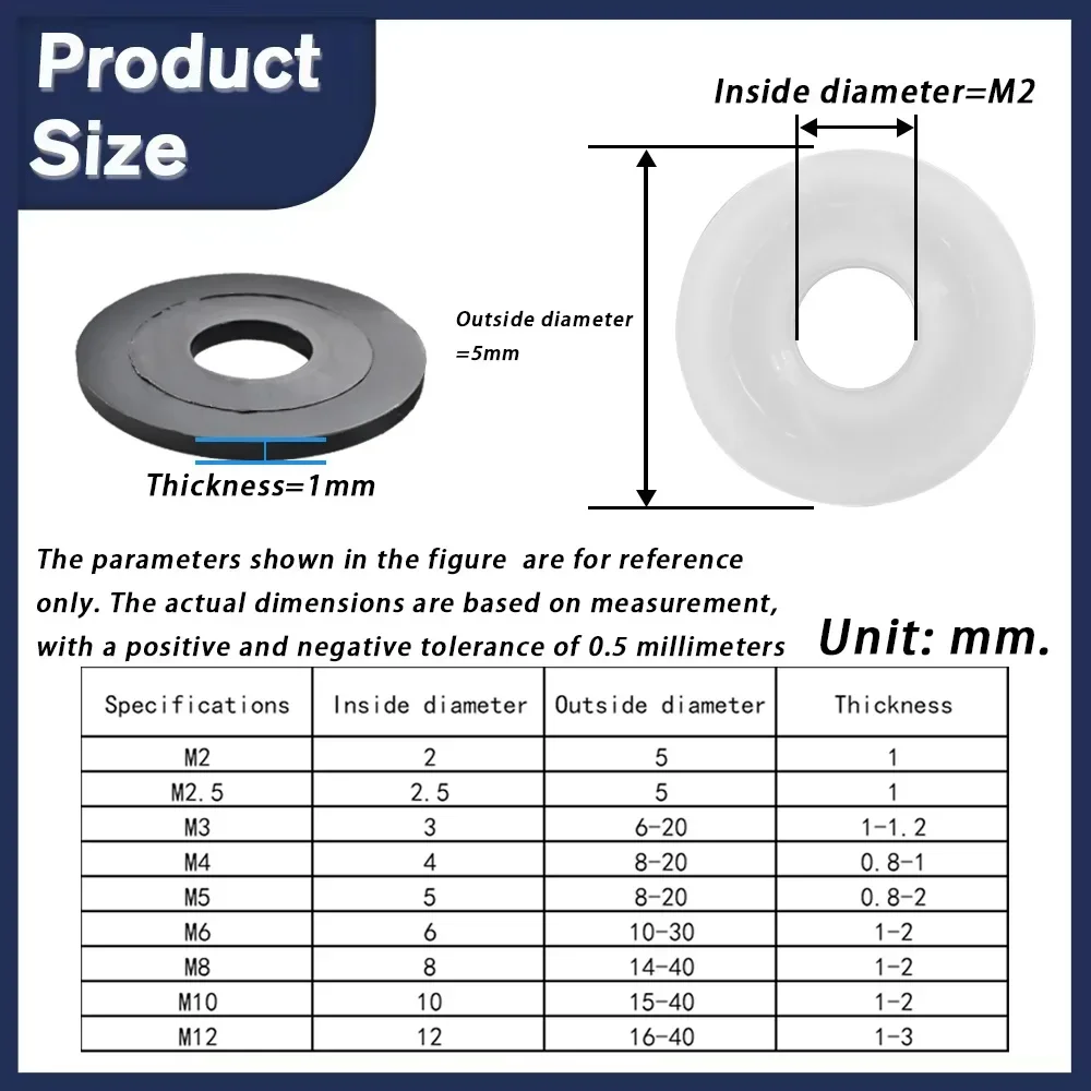 Multiple Colors Nylon Flat Spacer Plastic Washer O-ring Screw Gasket M2 M2.5 M3 M4 M5 M6 M8 M10 M12~M18 Nylon Insulation Spacer