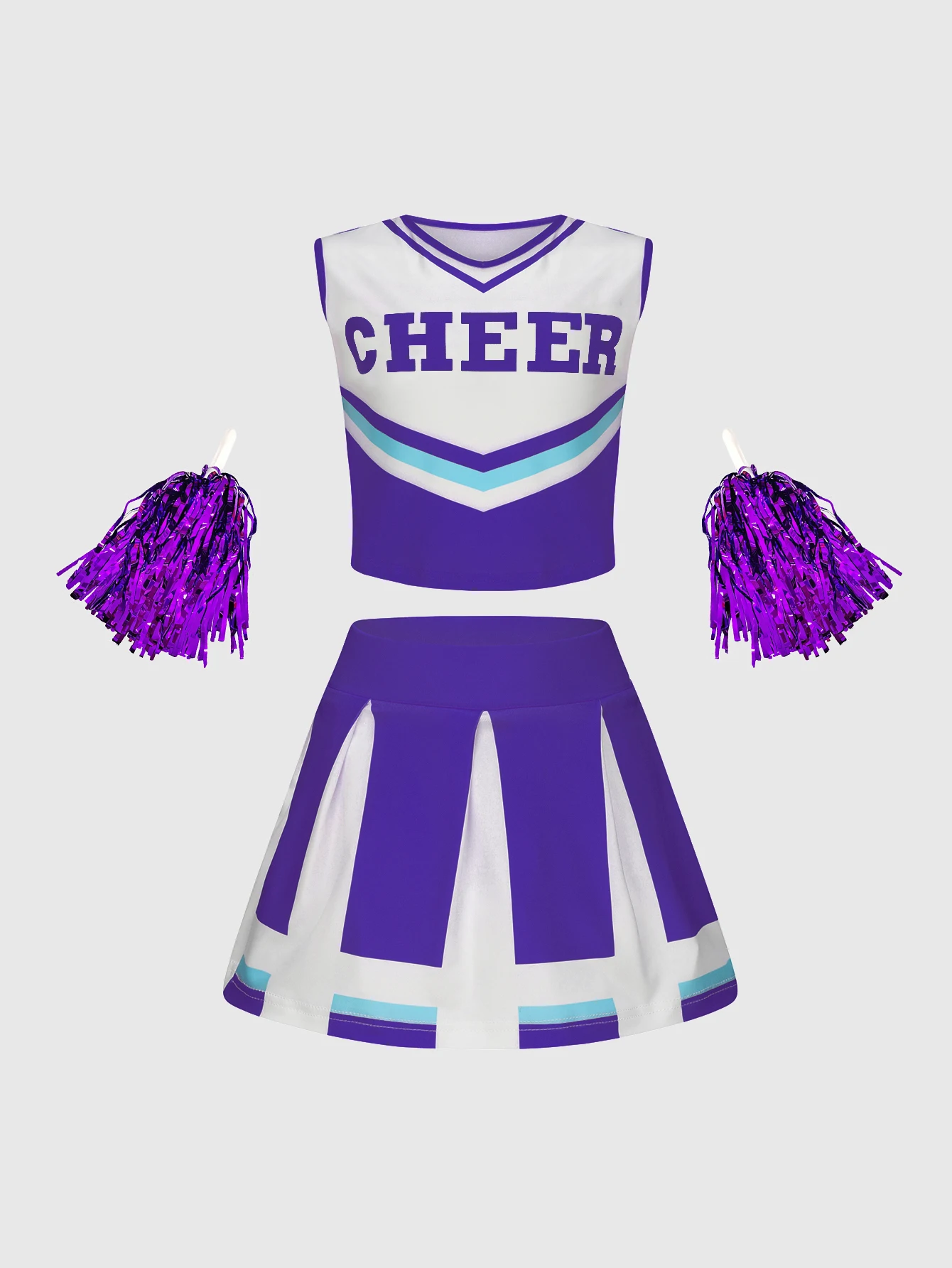 Girls' Cheerleading Sleeveless Top And Skirt Set Stage Performance School Return Season Multi-Color Optional Outfit