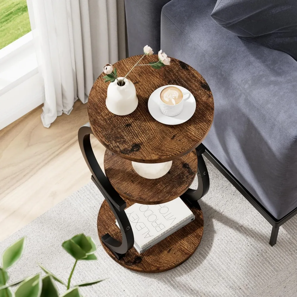 طاولة جانبية صغيرة، طاولة نهاية مستديرة من 3 طبقات لغرفة المعيشة، طاولة مميزة على شكل حرف S للمساحات الصغيرة وغرفة النوم والأريكة، عتيقة