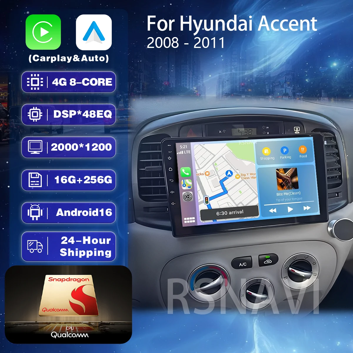 Android 16 Carplay Auto 2K Screen Car Radio Multimedia Player For Hyundai Accent 3 2006-2011 2din Autoradio Stereo Head Unit
