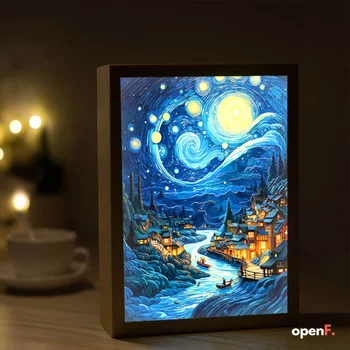 Van Gogh Art Anime LED Light Painting Room Decor, bezprzewodowe ładowanie nastrojowe światło, lampa USB dekoracja ścienna, lampka nocna prezent dla domu