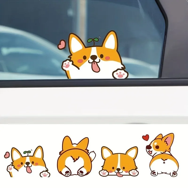 1pc Car Cartoon Car Sticker Corgi Sticker Electric Car Motorcycle Rain Auto Sticker for Window Body Decor Helmet Sticker