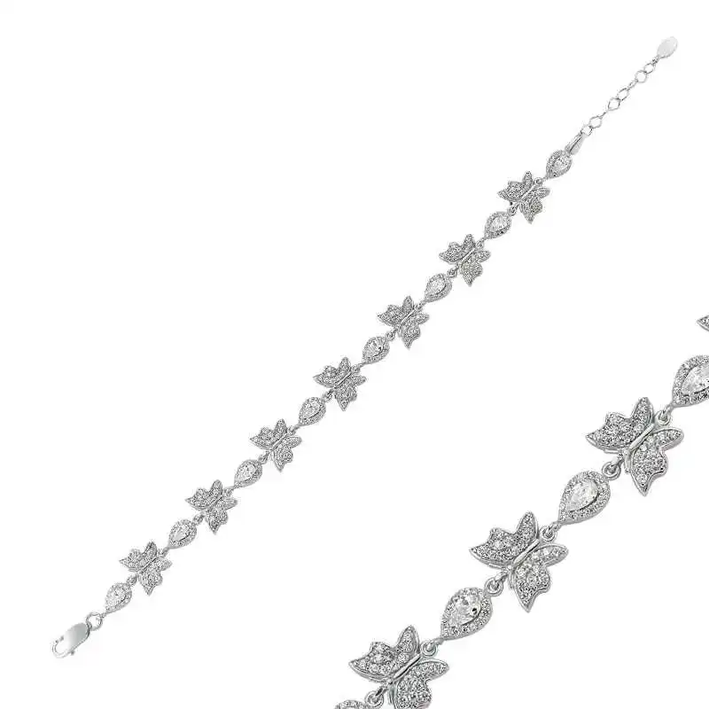 Silver Drop Stone Butterfly Bracelet Women Zircon Stone 925 Sterling Jewelry Wedding Party Birthday Gift - Box -for - Laides - Fashion