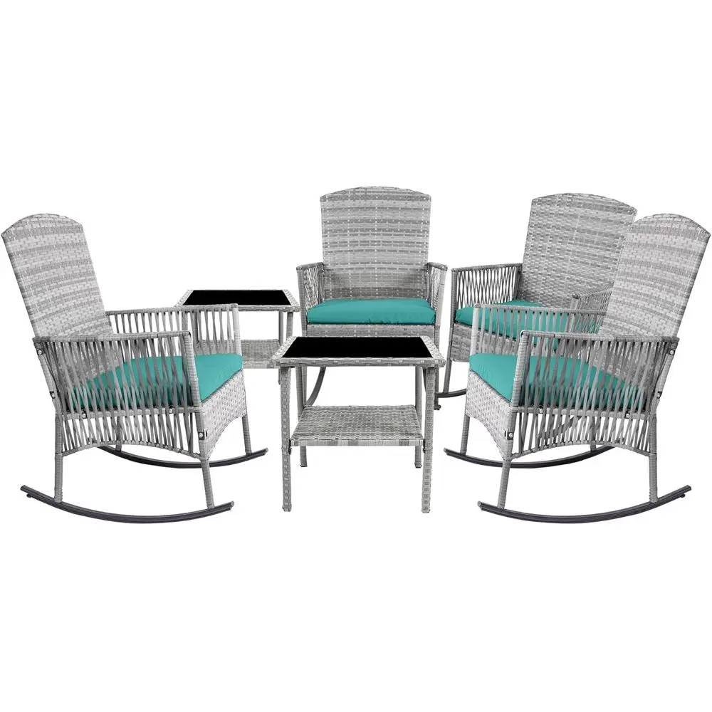 

6-Piece Rattan Wicker Rocking Chair Patio Furniture Set with Side Table and Cushions for Garden, Balcony, and Porch
