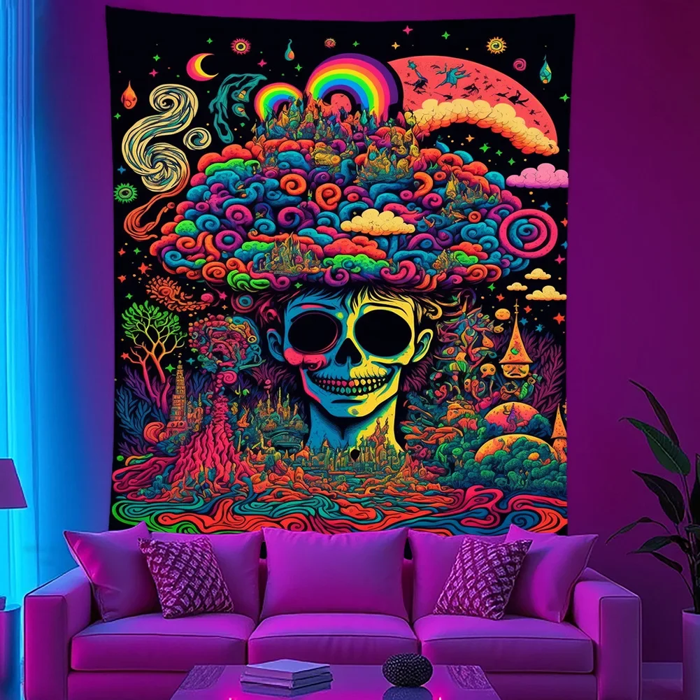 VIKAMA Blacklight Halloween Pumpkin Ghost Tapestry UV Reactive Neon Wall Hanging Spooky Trippy Room Decor