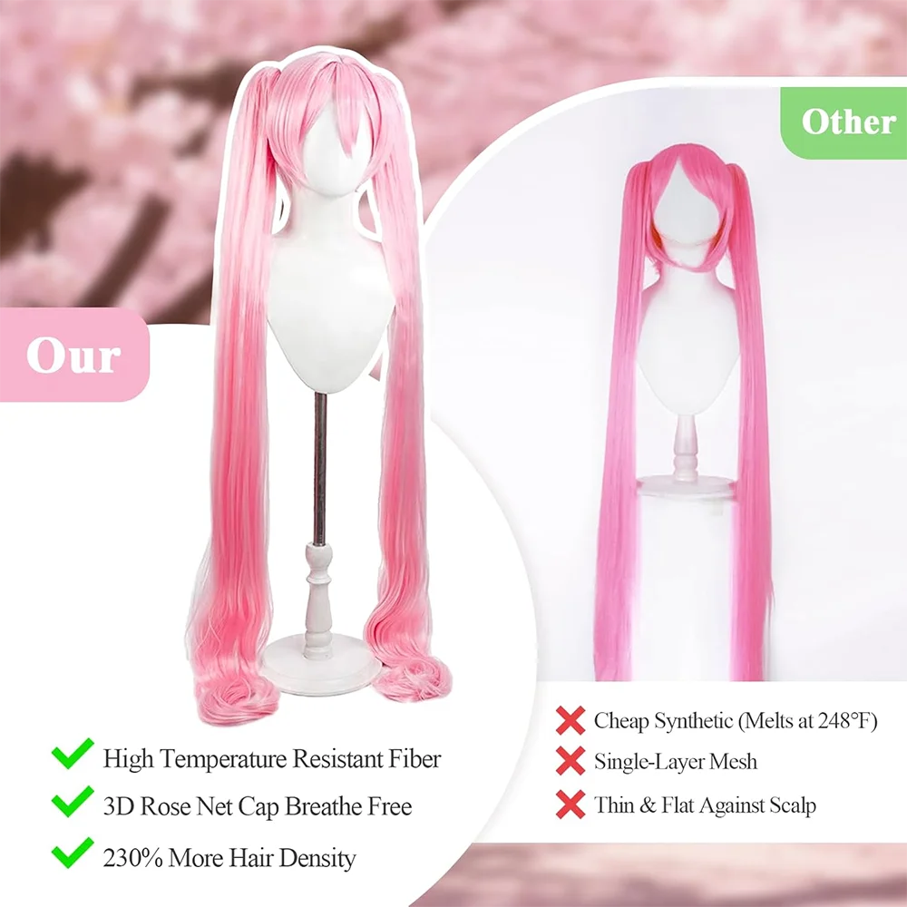 Peluca de pelo sintético de Cosplay de Anime Miku de alta calidad, cola de caballo doble desmontable de 46 pulgadas, peluca para fiesta de Carnaval y Halloween, resistente al calor