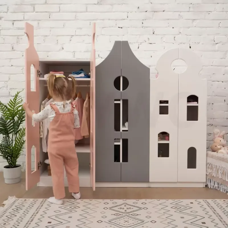 Wood Locker for Kids Montessori Storage Cabinet Children Wardrobe Shelf for Bedroom School Home Organization Furniture