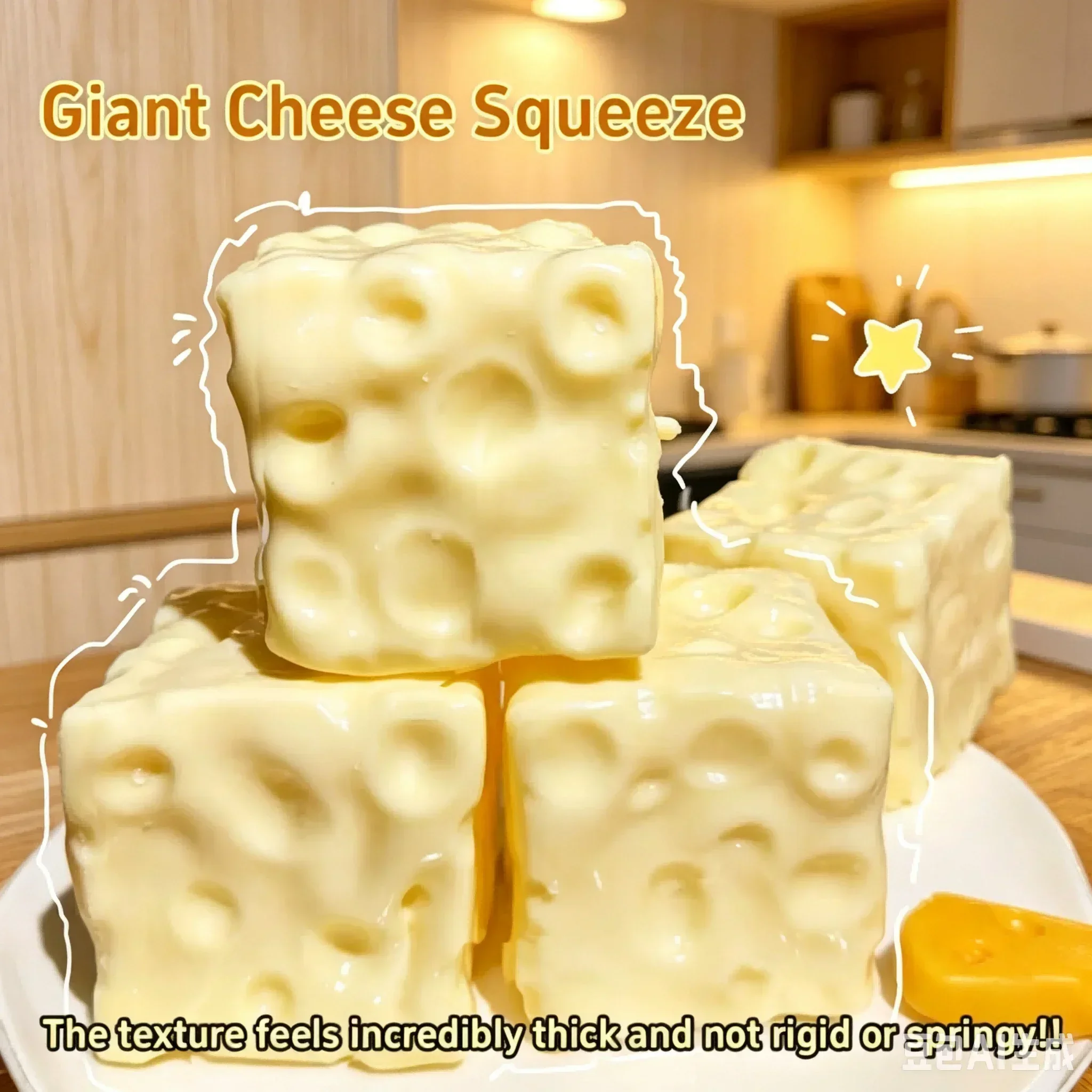 Genuine Vaseline Filled Giant Cheese Squishy Toy Soft Squeeze Stress Relief Ball Cute Cheese Shape Slow Rebound Fidget 1/3Pcs