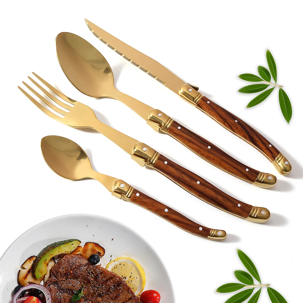 

Gold Steak Cutlery Set Stainless Steel Steak Knife Dinner Fork Spoon Kitchen Tools Titanium Plating Tableware Set