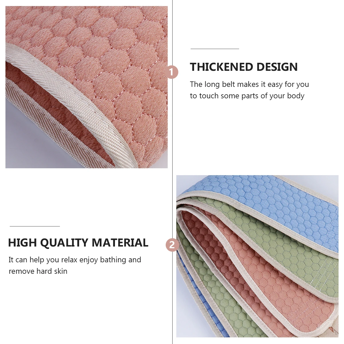 

3pcs Thickened Polyester Cotton Body Scrubber Bath Shower Sponge For Exfoliating Back Long Handle With Dual Ring Pulls Bath