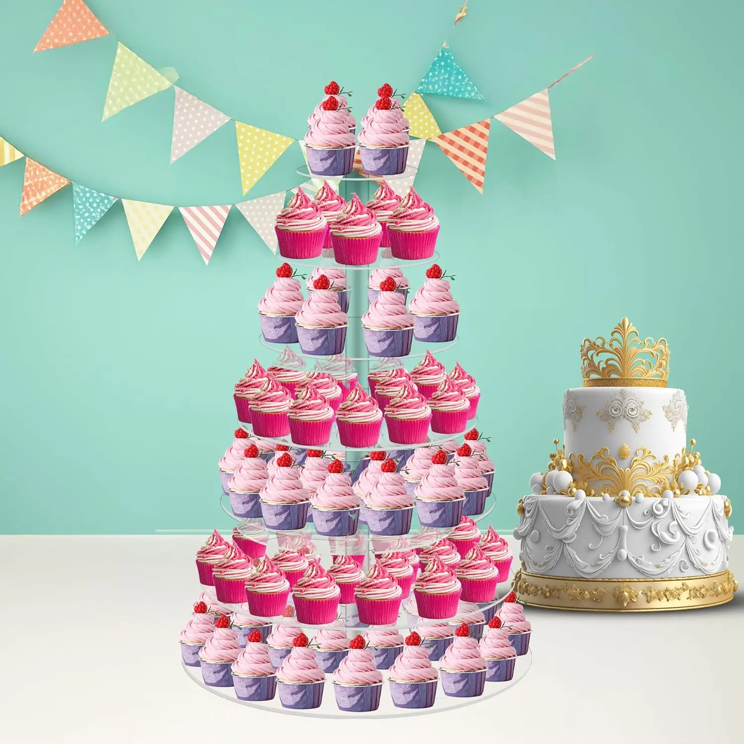 7-Tier Acrylic Round Cake Stand for Cupcakes, Desserts, and Tea Parties - Wedding Serving Platter