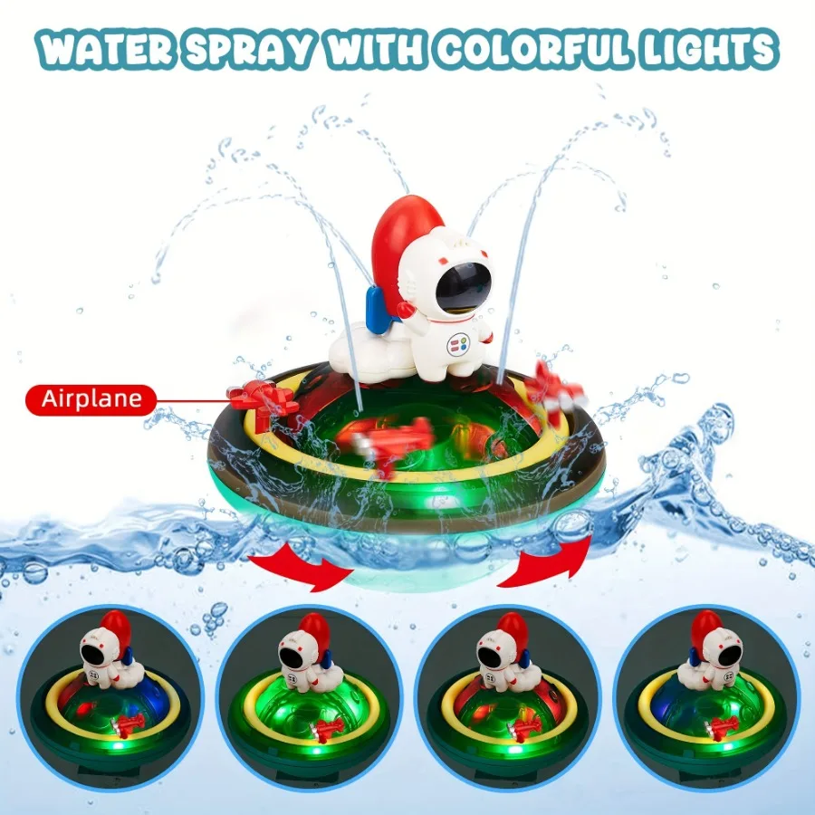 Astronaut Baby Bath Toys for Toddlers Kids Spray Water Toy Rotation Light Up Baby Bath Toys, Automatic Sprinkler Shower Toys