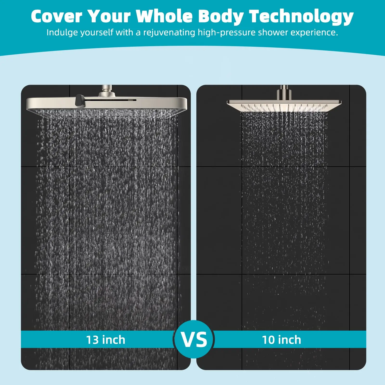 Hibbent 5 Spray Modes Shower Head, 13'' High Pressure Rain Shower Head, Large Rainfall Showerhead, High Flow Waterfall