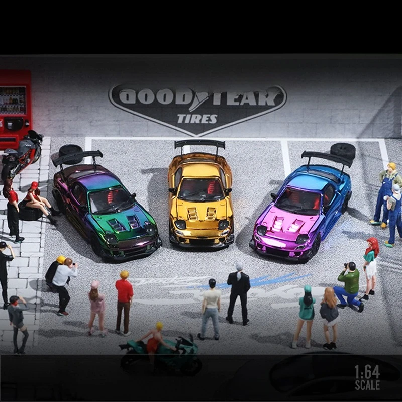 Mazda RX-7 Amamiya, versión de cubierta abierta, molde de coche de aleación de simulación de color galvanizado