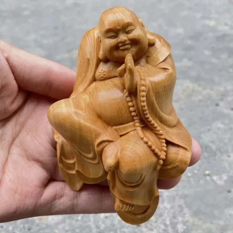 Thuja Solid Wood Carving Maitreya Buddha Statue Chinese Laughing Buddha