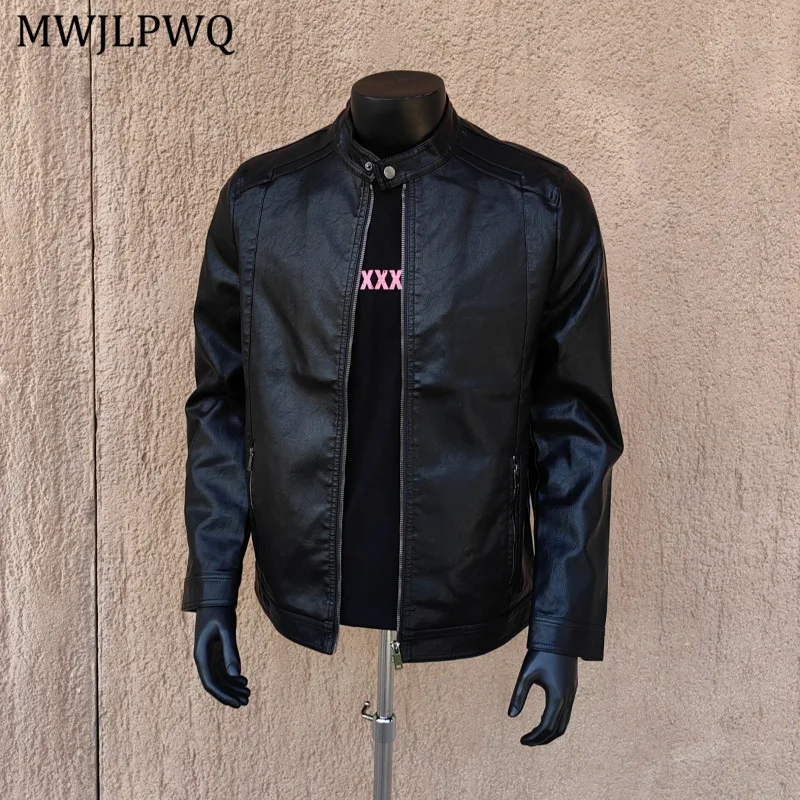 

MWJLPWQ Trendy High-end Cleanfit Stand Collar Short Jacket Men Autumn 2025 New Zipper Long Sleeve Male Casual Leather Coat 11156