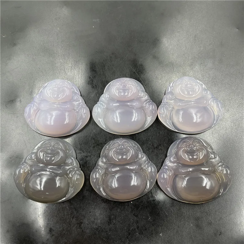 White Agate Big Belly Pendant Women'S Large Gray Chalcedony Maitreya Buddha Hanging Ornament