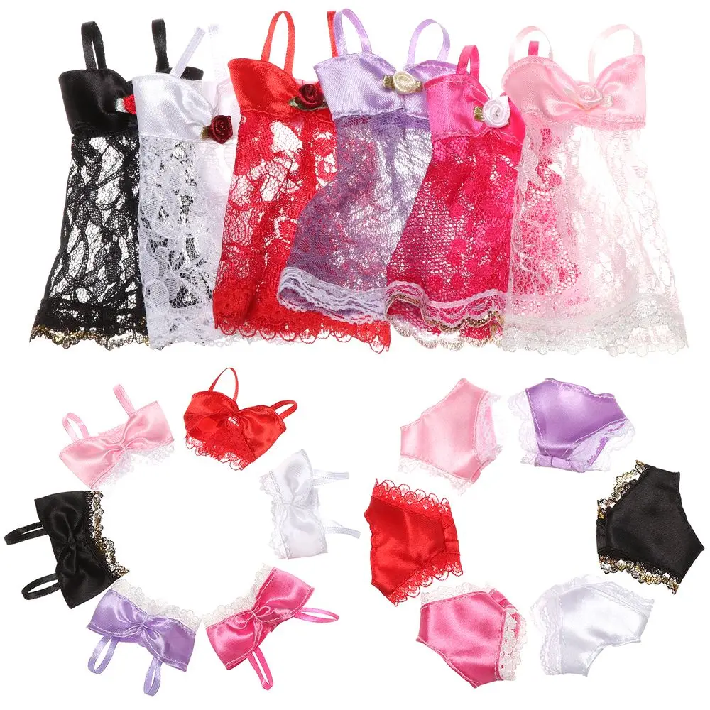 3PCS/Set Doll Skirt Lace Night Dress Bra Underwear 3 In 1 Clothes Set Sexy Pajamas Lingerie Dolls Accessories Baby Doll Toys