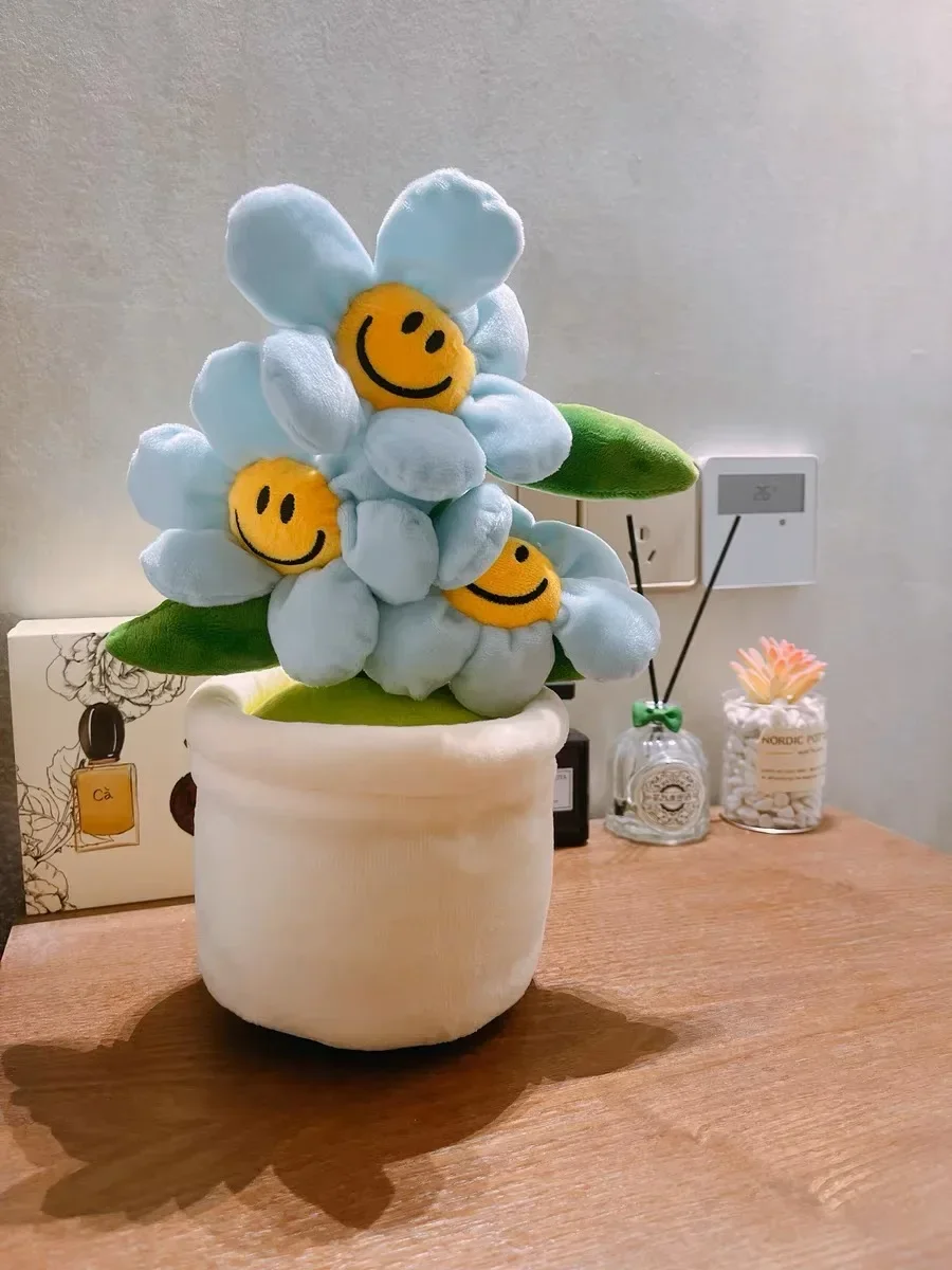 30cm Sunflower Flowerpot Plush Home Decor Photo Prop Stuffed Soft Plant Colorful Smiling Flower Funny Gift For Kids Friends