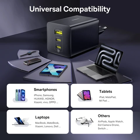 Baseus 100 Вт Быстрое зарядное устройство GaN Зарядное устройство для iPhone 17 16 Xiaomi Samsung Ноутбук Планшет USB C Зарядное устройство QC PD Зарядное устройство USB для телефона