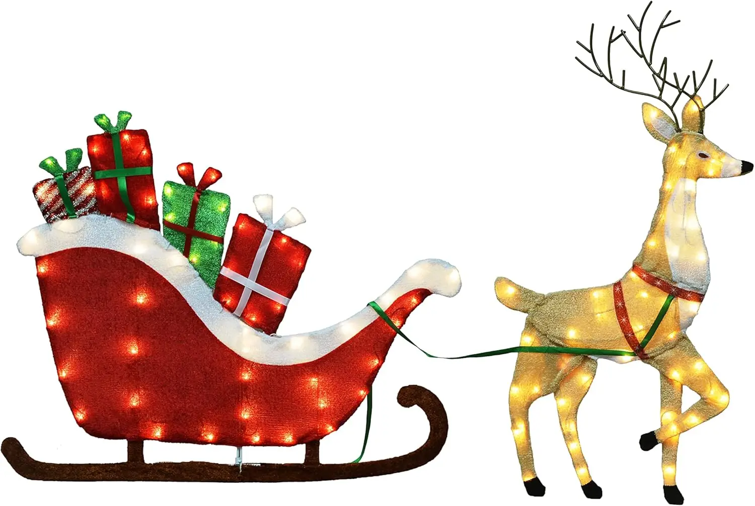 

30IN Wide Sleigh and 32IN Tall Deer 2D Christmas Yard DÉCOR