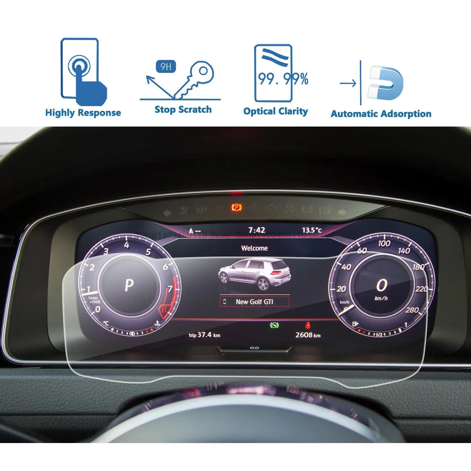 Tempered Glass Screen protector For Golf 7 Digital Cockpit 2018  12.3 Inch  Car Instrument  car interior anti-scratch  fittings