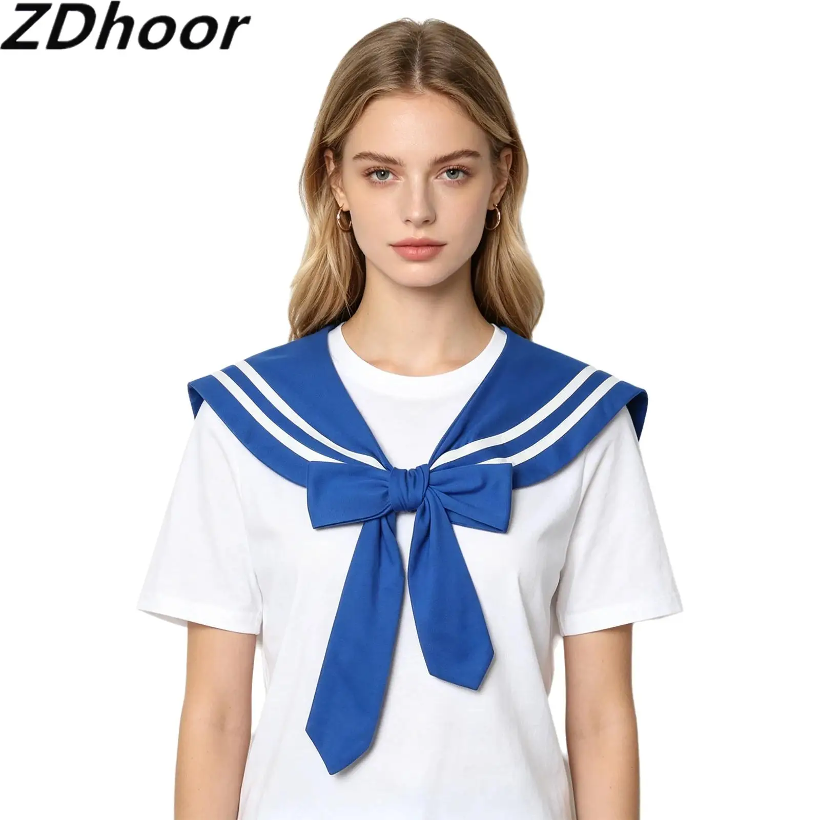 Women Girls Navy Academy-style Doll Collar Knot-decorated Faux Collar Shawl Match Sweater Shirt Dress for Party Daily Wear
