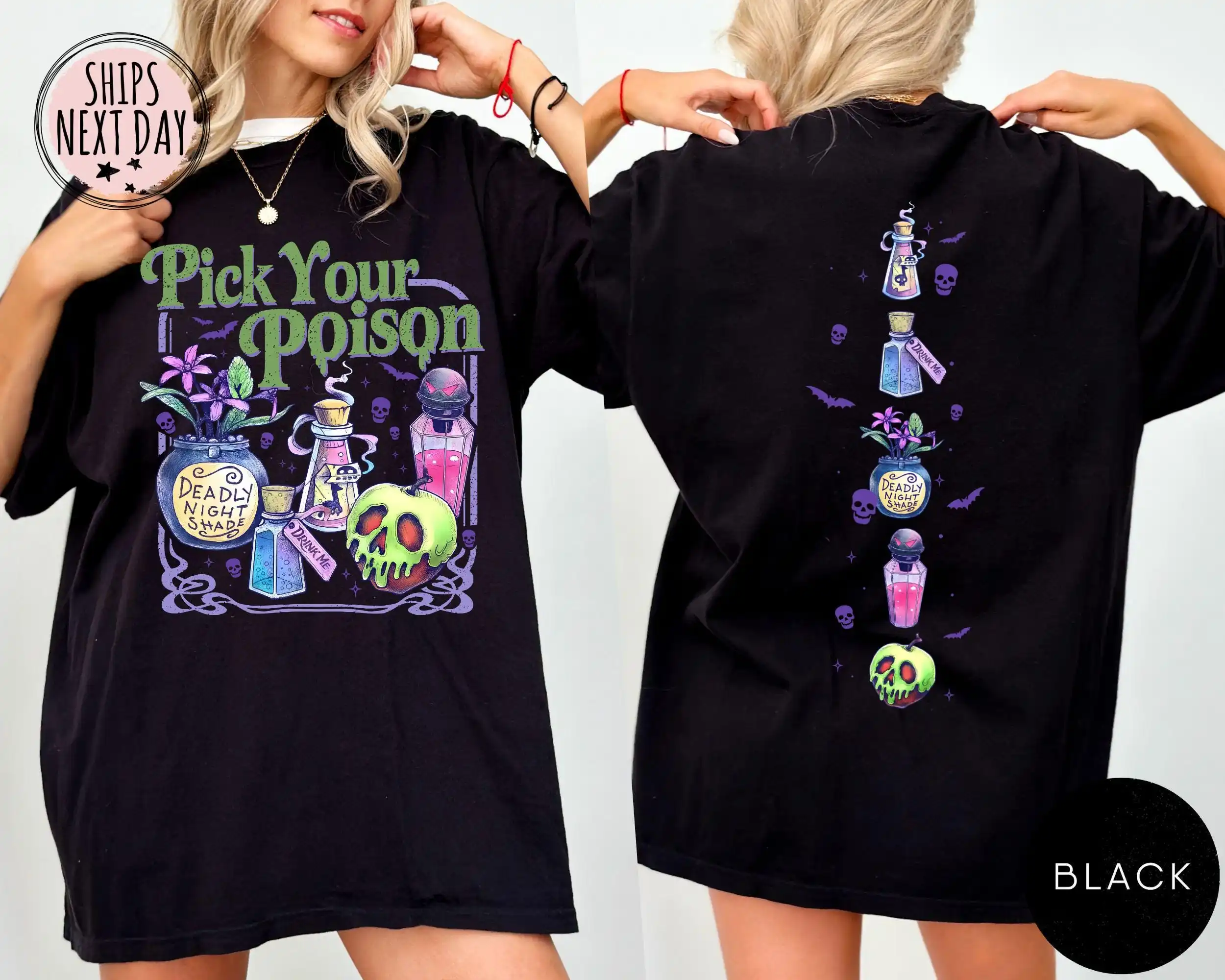 Pick Your Poi*son 2 Sides Tee - Princess Halloween Shirt - Cartoon Shirts, Spooky Season Shirt