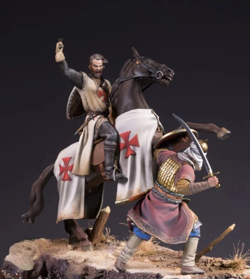 Kit de figurines en résine moulée sous pression, échelle 1/24, 75mm, chevalier ancien templier et guerrier Saracen, jouets miniatures, non assemblés, non peints