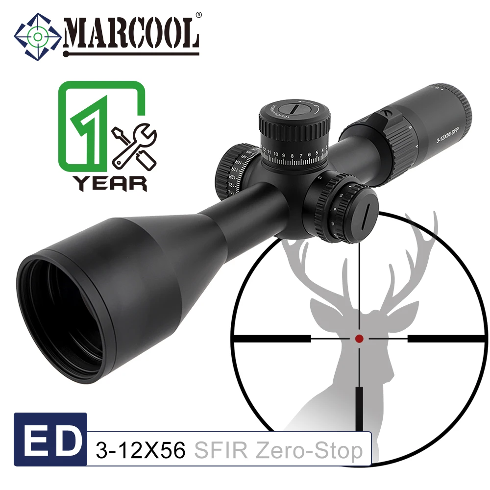 Marcool ED 3-12X56 SFIR Hunting Scope with Zero Stop Function Tube 30mm Tactical Optics Riflescope SFP Scopes