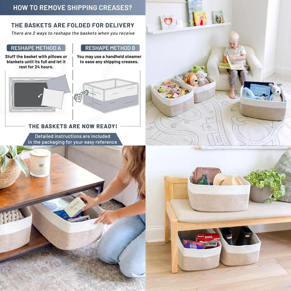 

Storage Baskets 16.8”x13”x7.6” Cotton Rope Woven Baskets for Organizing 3-Pack | Toy Storage Bins | Basket for Shelves, Laundry,