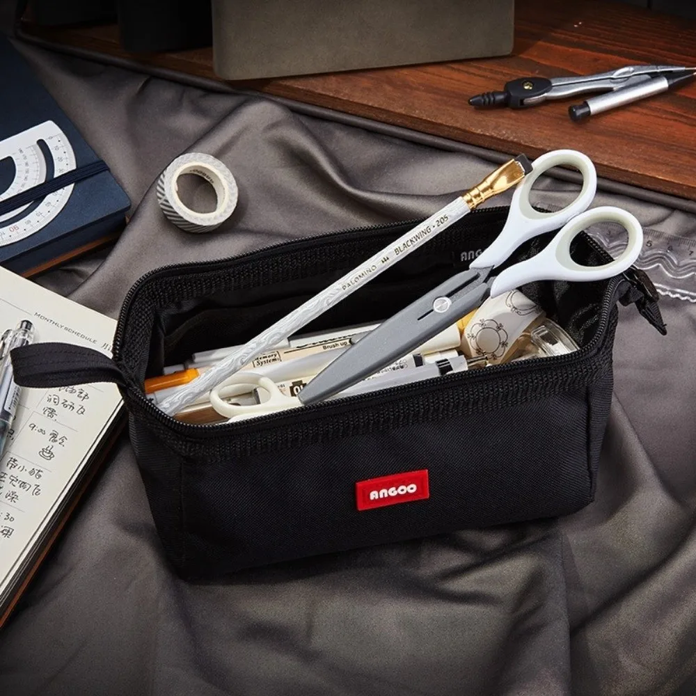 New Solid Color Pen Bag Multilayer Large Capacity Pencil Case Zipper Design Portable Stationery Organizer Students