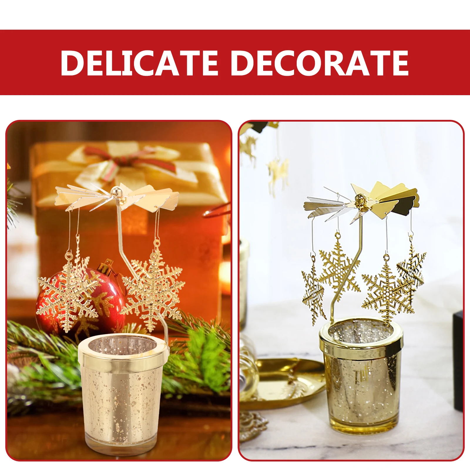 

2pcs Rotating Christmas Holder Metal Candlestick Decorative Table Centerpiece for Wedding Party Home Decoration Spinning