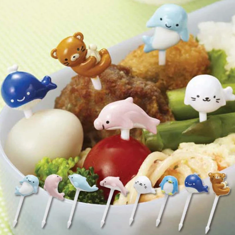 

8pcs/set Mini Dolphin Fruit Fork Kids Snack Dessert Bento Sandwich Lunches Party Decoration