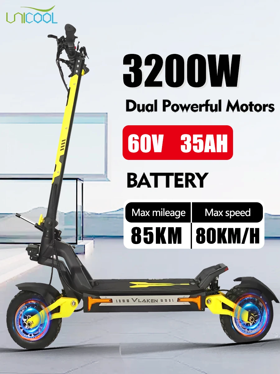 Unigogo G4 3200w Dual Motor 60v  New Electric Scooter Max Speed 85km/h Maximum Range 90km 11 Inch Vacuum Tyres Foldable Escooter