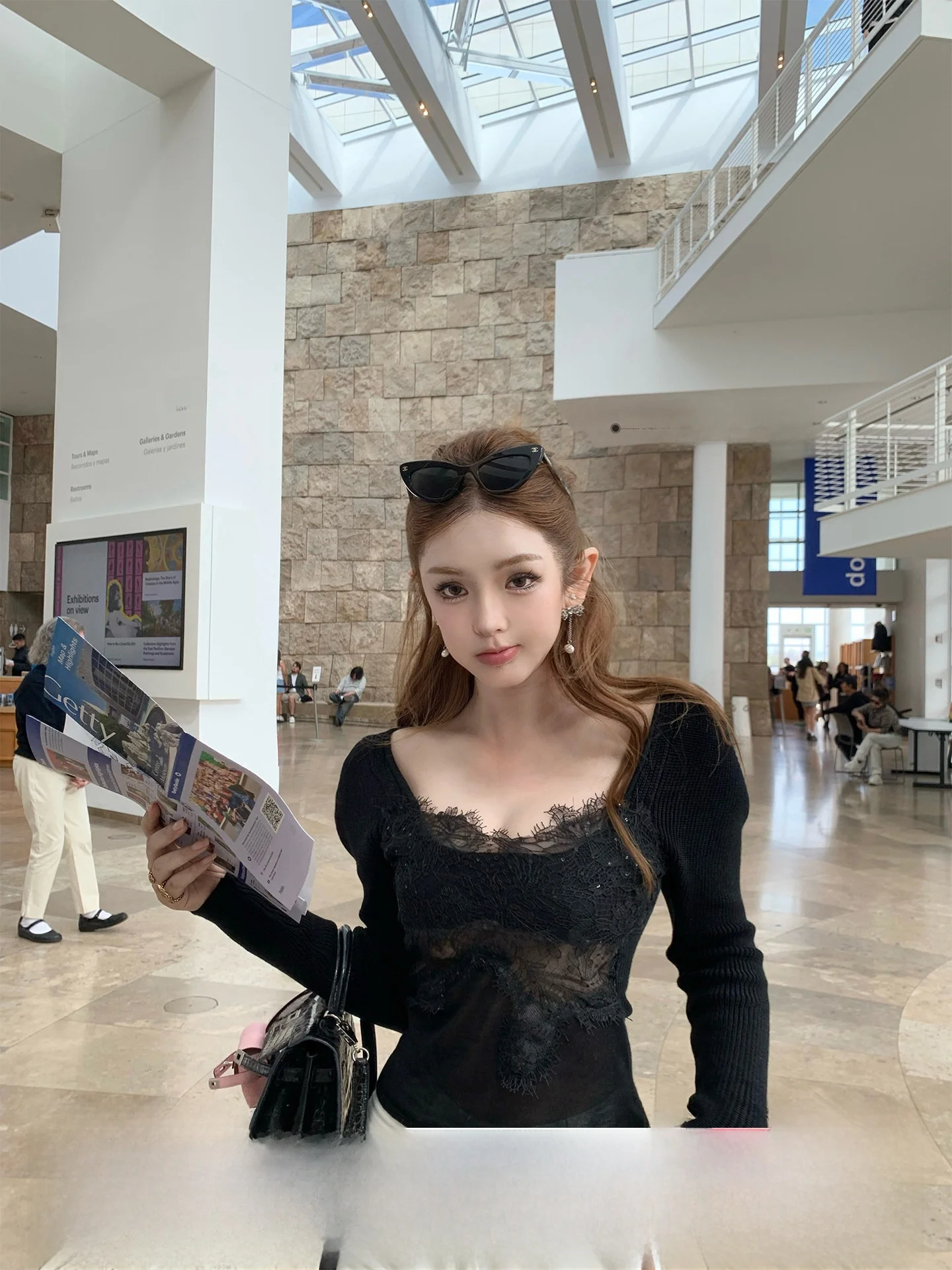 

DOGGYQIN Lace Embroidery Short Sleeve T-Shirt Women's Pure Desire Top Gillray Museum Learsel Silk Women's Fashion Spring 2026