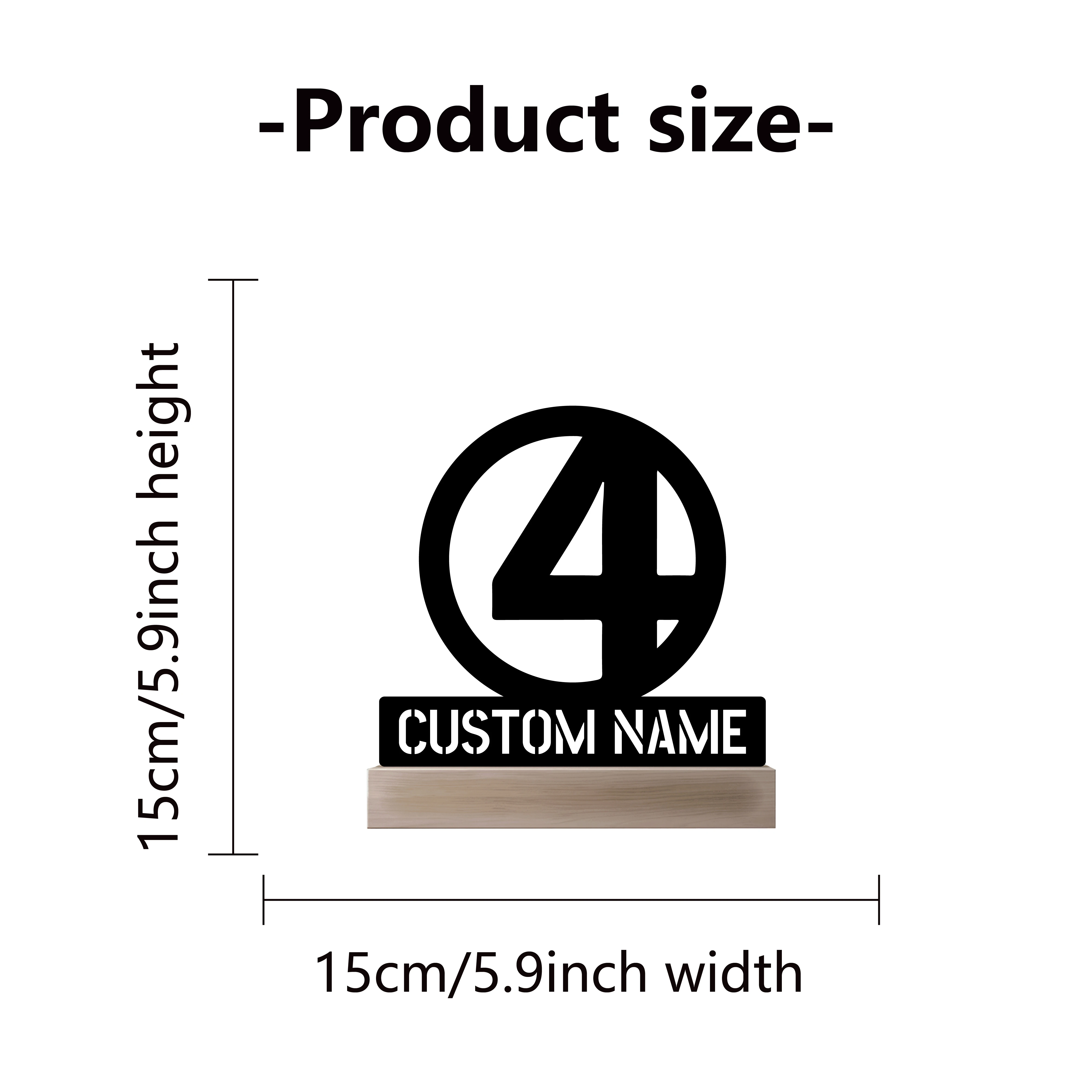 1pc Semplice 4 simboli Testo personalizzato Statua in metallo con base in legno Scultura in metallo Figurina artistica con base in legno Scrivania da ufficio