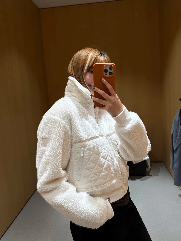 

Lamb Fur Collar Warmth Women's Jaet Spor Loose Overlap Zipper Closure ort Length Daily Wear China Made Long Sve