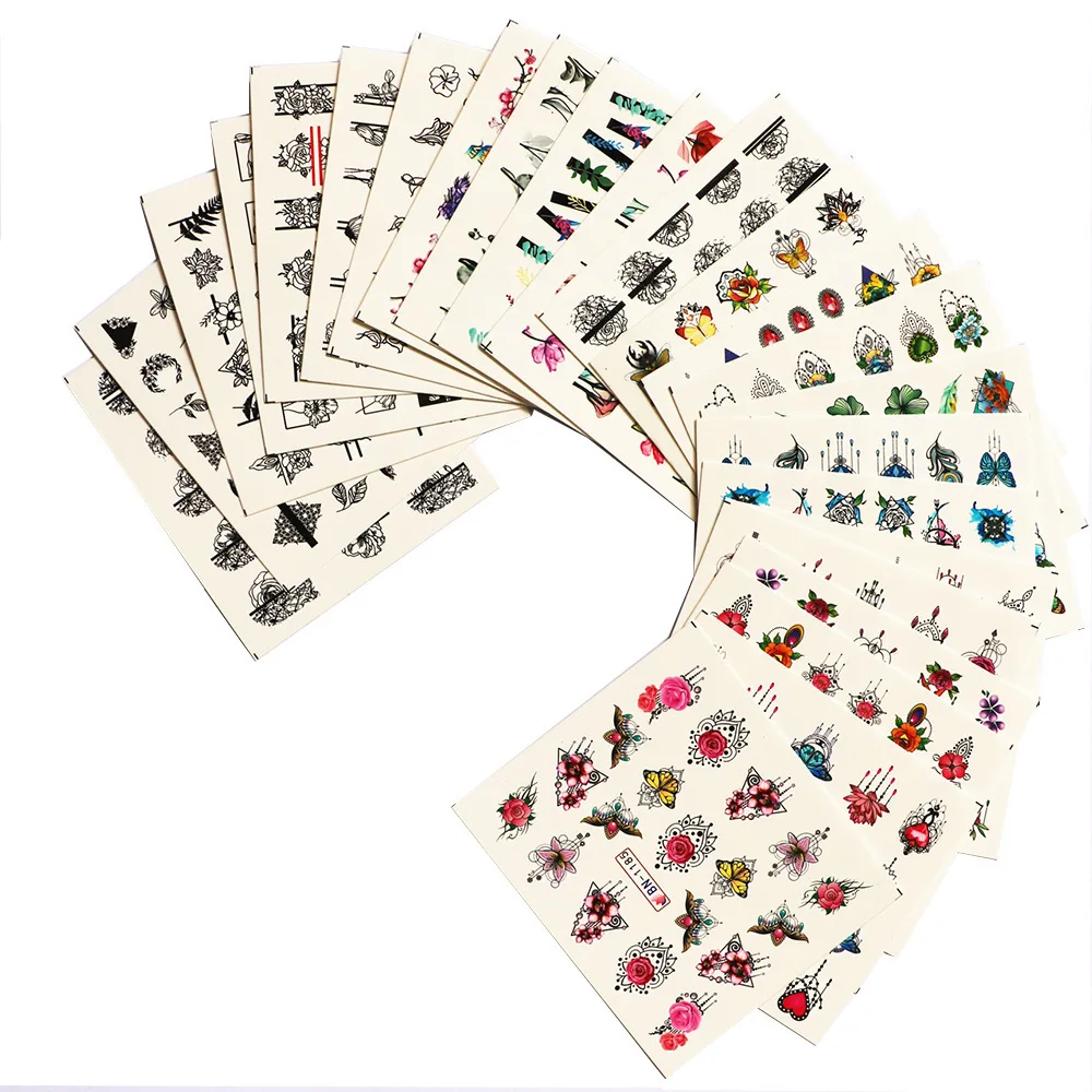 24pcs Nail Stickers Water Transfer Adhesive Decals Jewel Flower Full Stickers Watermark Nail Art Decoration Manicure Tattoo Tips