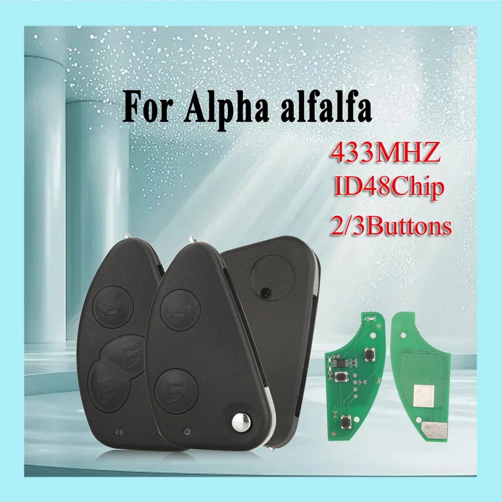 jingyuqin 2/3ボタンフリップスマートリモートカーキーフォブ433MHz ID48チップ アルファロメオ147 156 166 GT用 未カットSIP22ブレード付き
