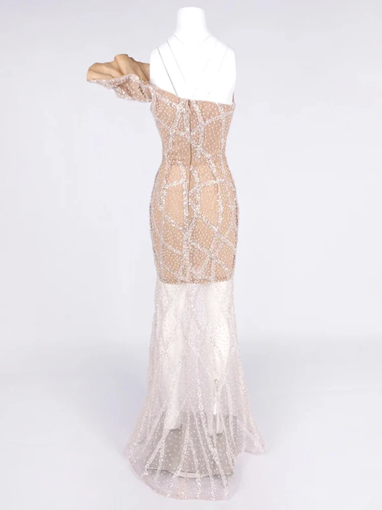 Luxuriöses One-Shoulder-Brautkleid mit transparentem Kristallverzierung für Damen im Meerjungfrau-Stil, ärmellos, sexy Ballkleider 2025, neue Vestidos