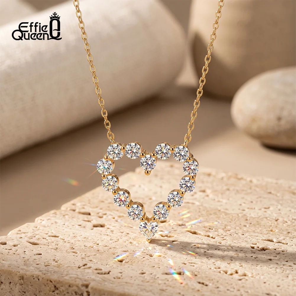 Effie Queen Real D Color Moissanite Heart Bridal Pendant Necklace 100% 925 Sterling Silver Wedding Party Fine Jewelry Gift SMON2
